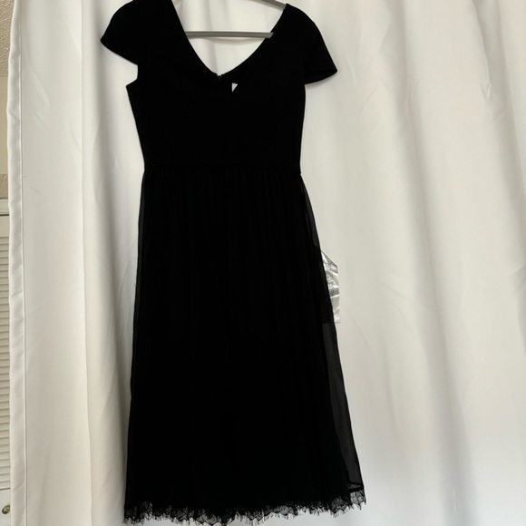 NWT Dress the Population Corey Chiffon Cocktail Dress Cap Sleeve Midi Small - Picture 2 of 8